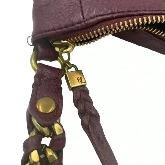Elliot Lucca GWEN Burgundy Pebbled Leather Crossbody Handbag Chain Accent Roomy - Picture 7 of 9